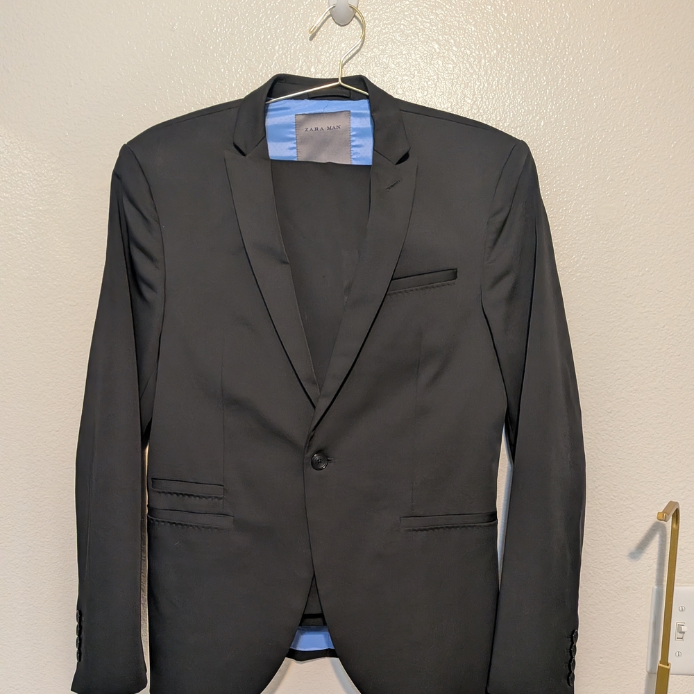 Zara Black Single-Button Notch Lapel Suit Jacket - Picture 2 of 7